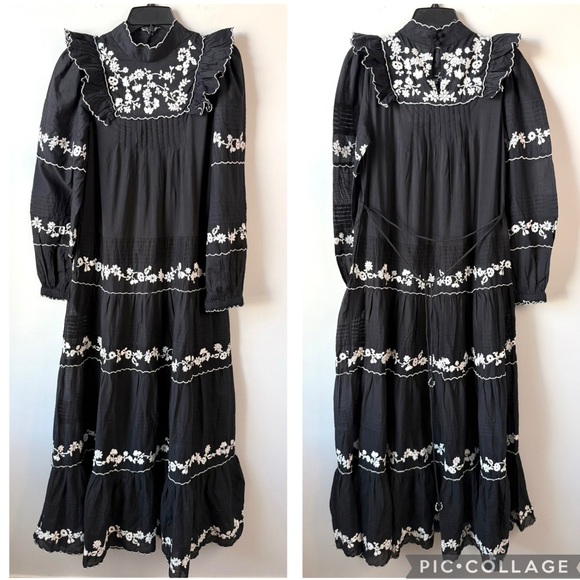 FARM Rio‎ Embroidered Long Sleeve Tiered Maxi Dress Black XS - Picture 6 of 12